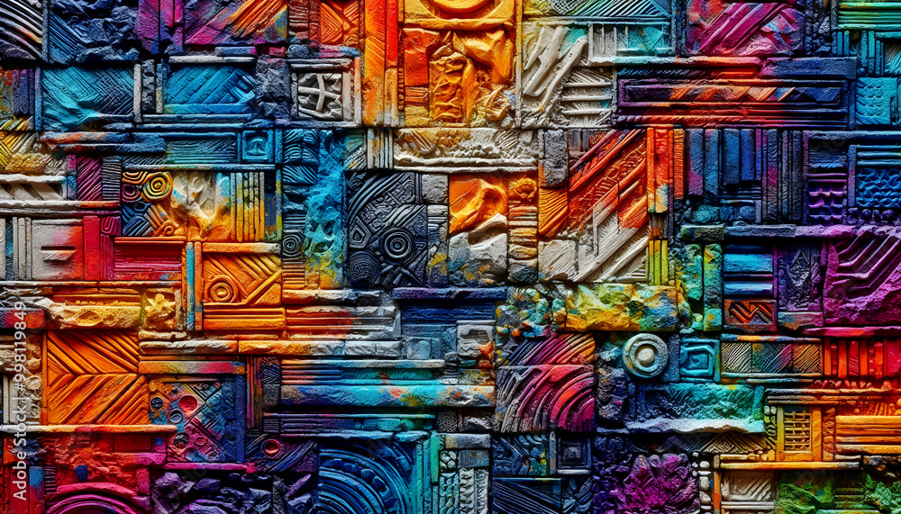 Obraz premium A wall texture , rough, textured patterns. The tactile surface adds dynamic contrast to the vivid, energetic design.