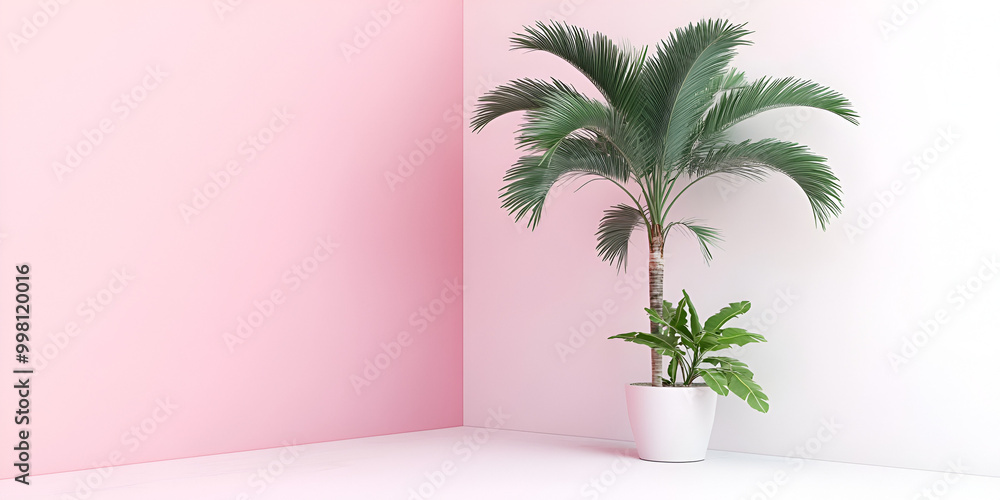 Palm Tree in Pot Against Pink Wall Palm Tree in Pot Against Pink Wall