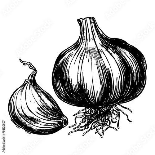 にんにくの銅版画のベクターイラスト。