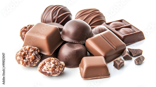 chocolate candies on white background, chocolate candies sweets isolated on a white background.