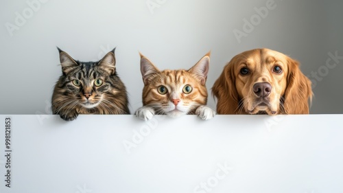 Friendly Pets Peeking Over a Blank Surface