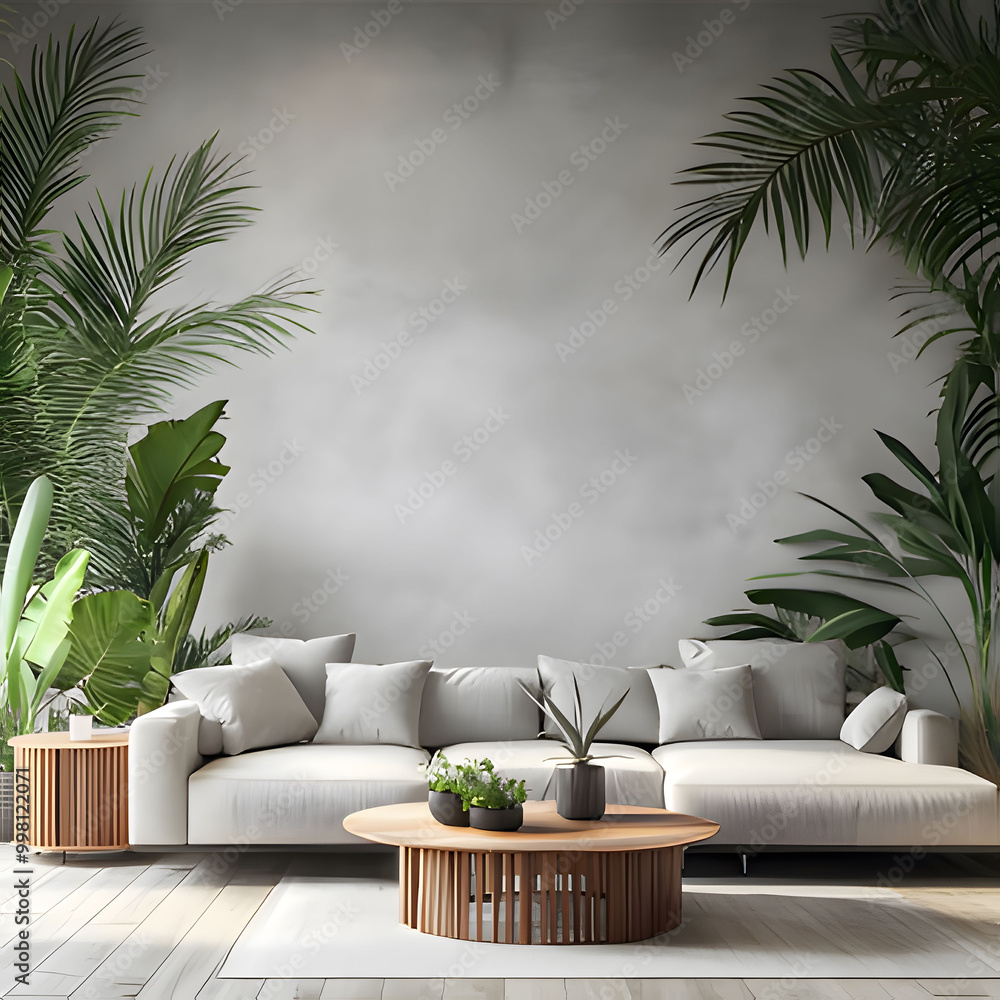 modern living room with trees. Generative AI modern living room with trees. Generative AI
