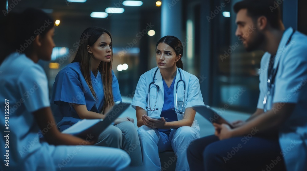 medical team providing mental health support to trauma survivors, somber tones medical team providing mental health support to trauma survivors, somber tones