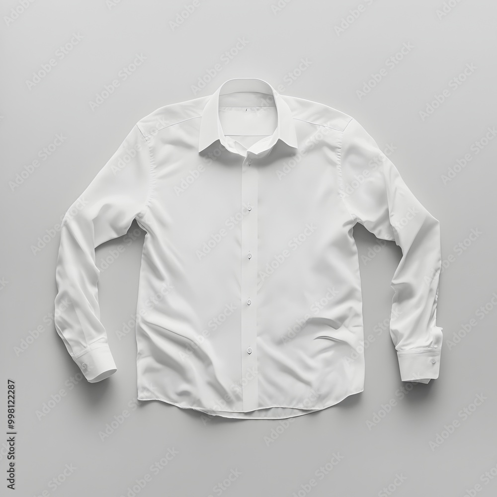 Crisp White Shirt Laying Flat on Neutral Gray Background Crisp White Shirt Laying Flat on Neutral Gray Background