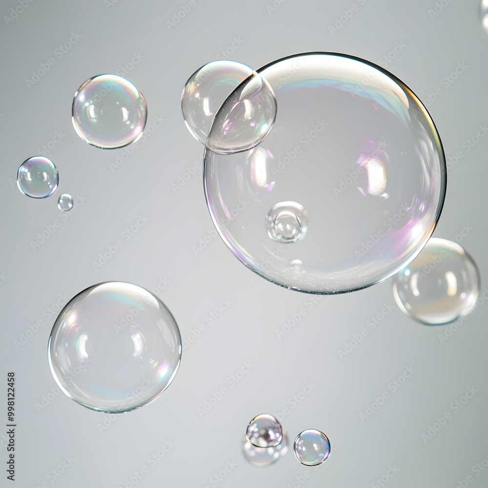 Delicate Bubbles Floating in Ethereal Serenity against Light Gray Backdrop Delicate Bubbles Floating in Ethereal Serenity against Light Gray Backdrop