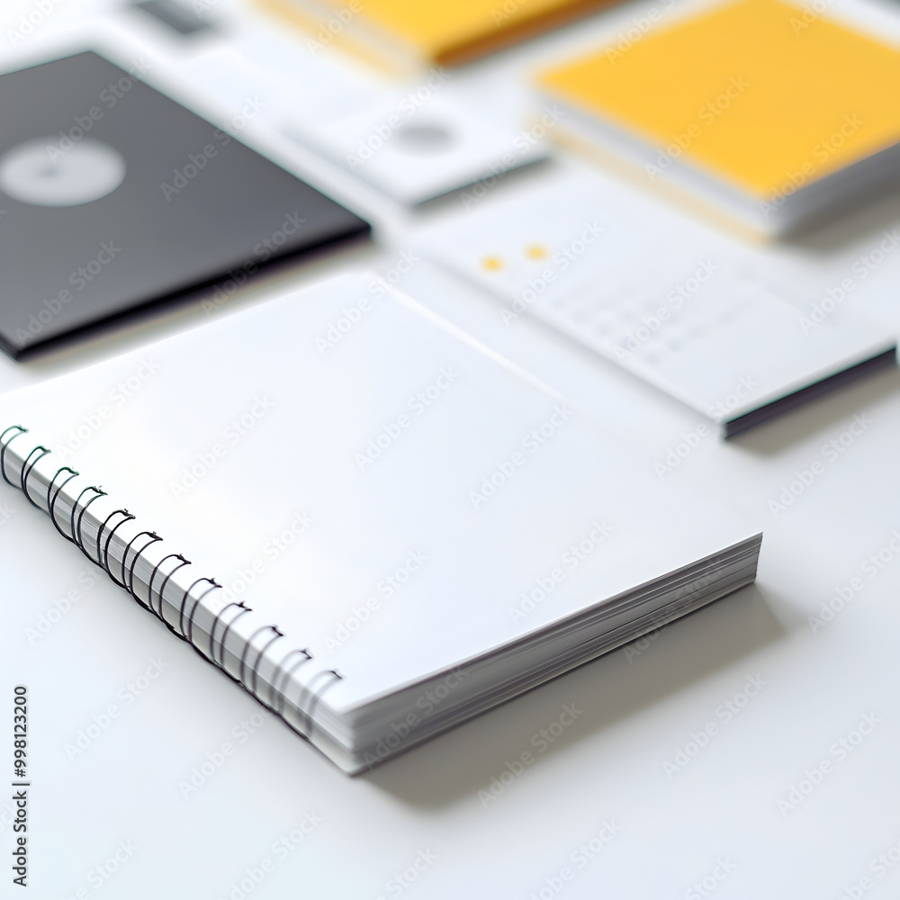 Minimalist Desk Calendar and Stationery Flatlay on Neutral Background Minimalist Desk Calendar and Stationery Flatlay on Neutral Background