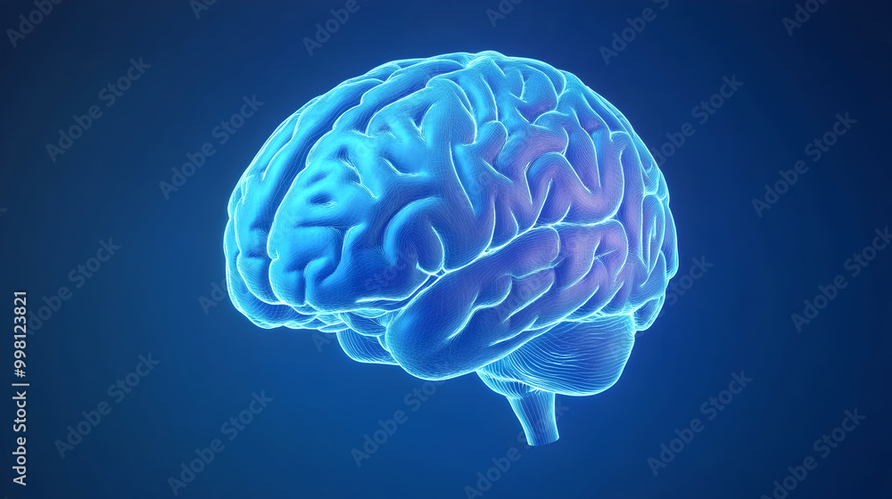 Detailed 3D of Human Brain Focusing on Temporal Lobe in Futuristic Blue Tones Detailed 3D of Human Brain Focusing on Temporal Lobe in Futuristic Blue Tones