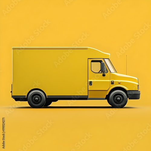 Yellow Delivery Truck in Profile Against Solid Background