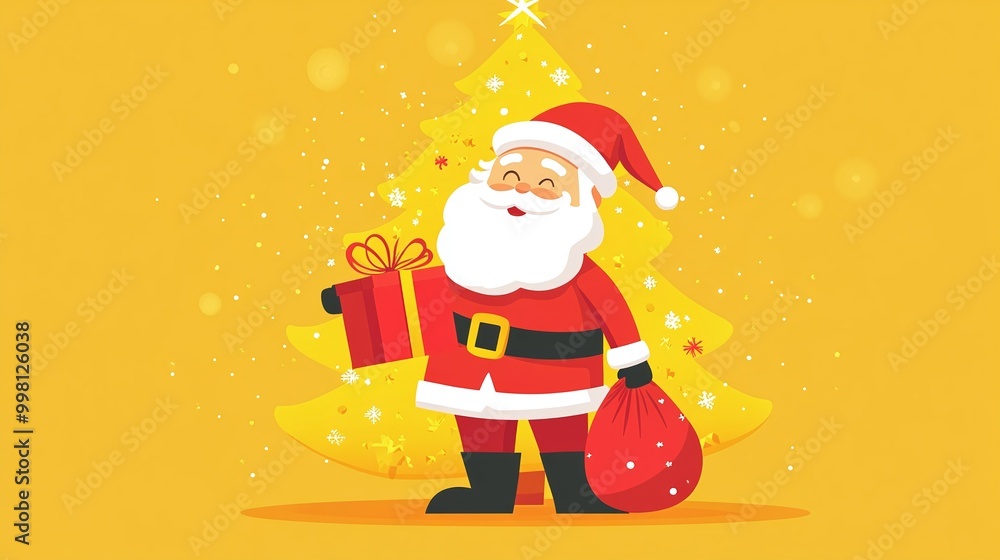 a cartoon of a smiling santa holding a bag of presents. a cartoon of a smiling santa holding a bag of presents.