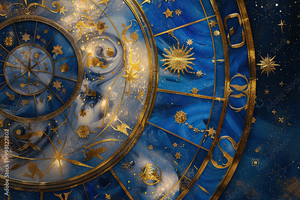 Fototapeta premium Astrological composition with zodiac circle in signs and symbols