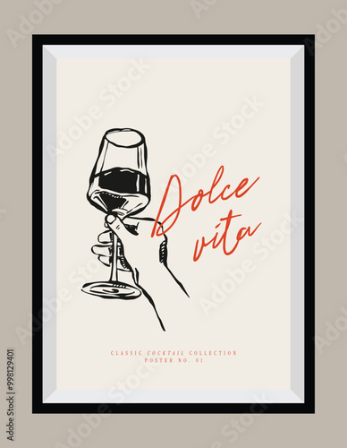 Minimal hand drawn vector food illustration with aesthetic quote in a poster frame.