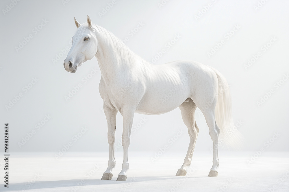 Graceful White Horse with Reflective Gaze
A white horse standing elegantly, with a reflective gaze in a tranquil setting Graceful White Horse with Reflective Gaze
A white horse standing elegantly, with a reflective gaze in a tranquil setting