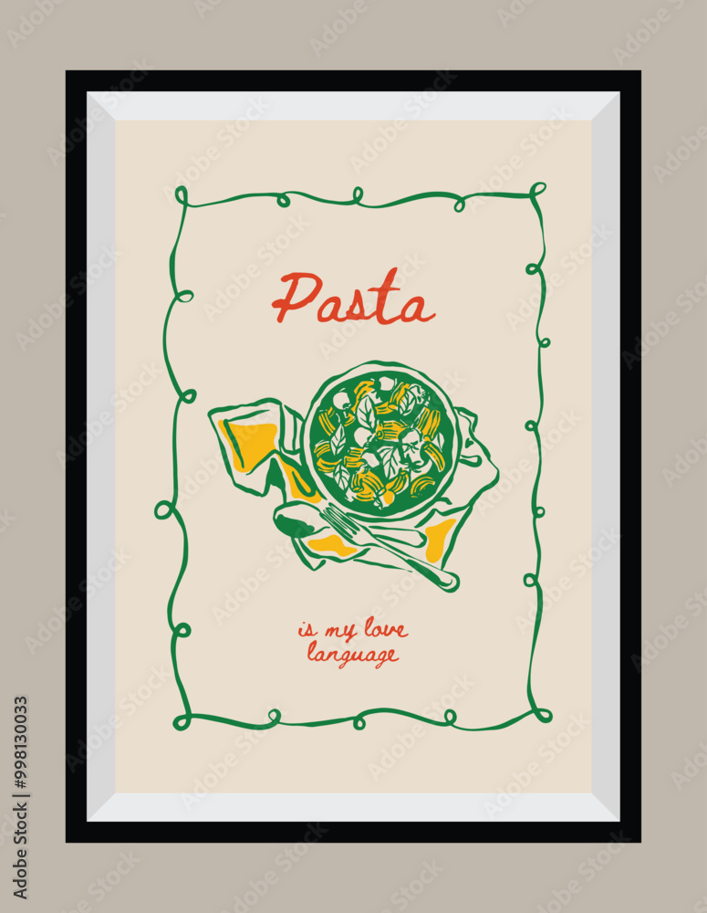 Minimal hand drawn vector Italian cuisine illustration with aesthetic quote in a poster frame. Minimal hand drawn vector Italian cuisine illustration with aesthetic quote in a poster frame.