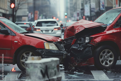 Collision of two vehicles involved in major accident on road with major damage