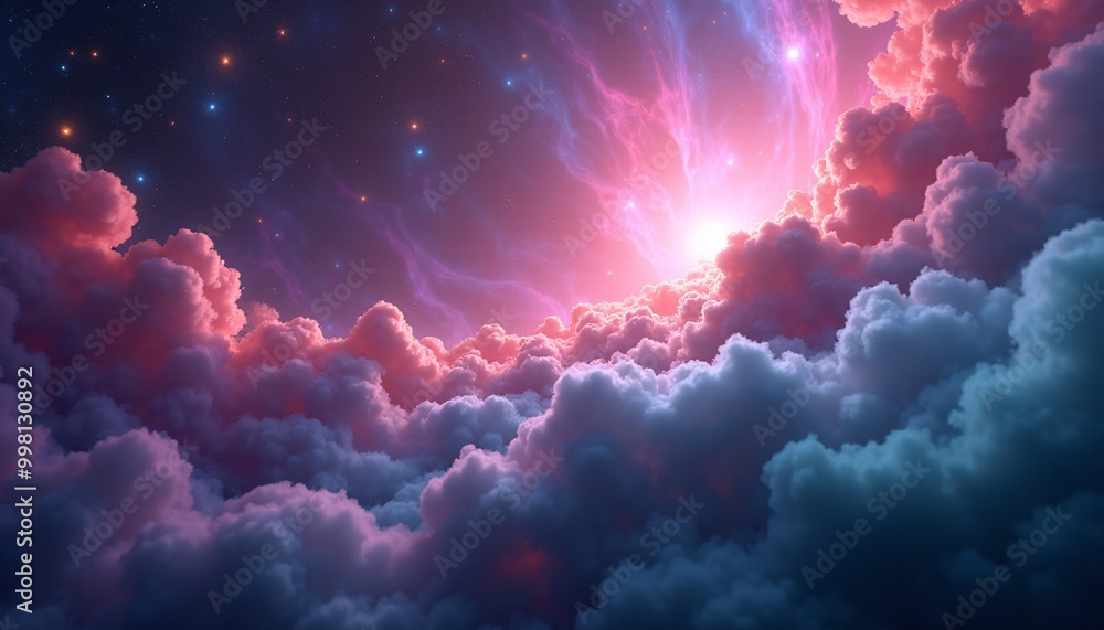 A stunning, panoramic view of a nebula, with swirling clouds of gas and dust in vibrant hues of pink, purple, blue, and green A stunning, panoramic view of a nebula, with swirling clouds of gas and dust in vibrant hues of pink, purple, blue, and green