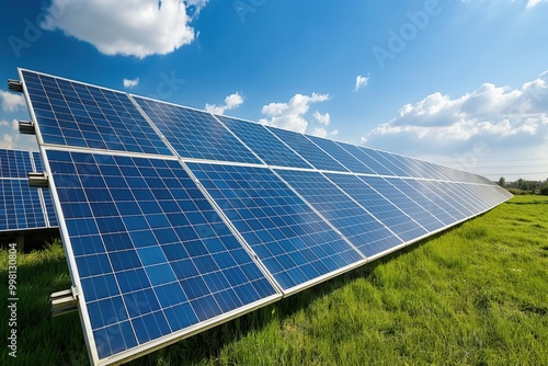 Solar panels work hard in a sunny field, creating renewable energy and promoting sustainability