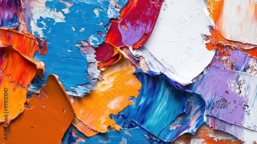 Wallpaper Mural Closeup of abstract rough blue, orange, red, purple, white art painting, with oil brushstroke, pallet knife painting, texture Torontodigital.ca