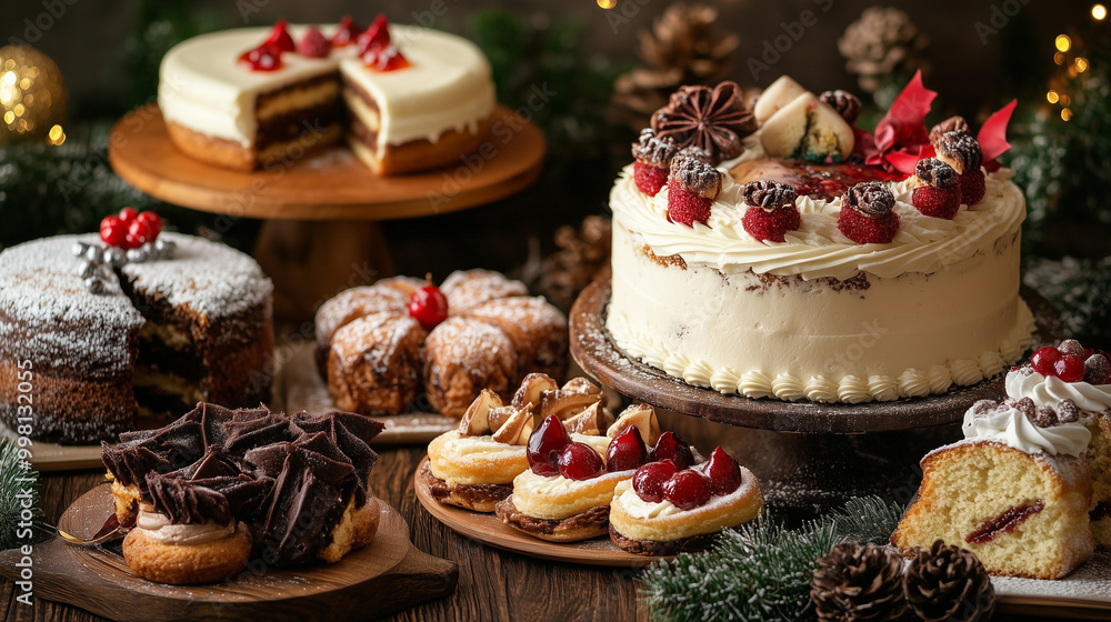 Christmas cake with the candle for atmosphere Christmas cake with the candle for atmosphere