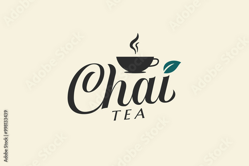 chai tea logo with a combination of a cup of tea and beautiful lettering in vintage style. It's great for cafes, restaurants, food trucks, etc.