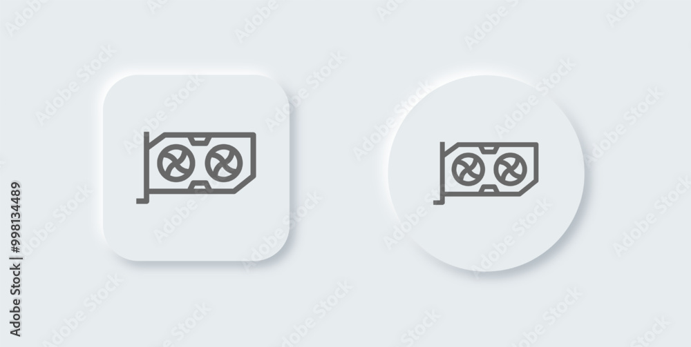 Graphic card line icon in neomorphic design style. Processor signs vector illustration. Graphic card line icon in neomorphic design style. Processor signs vector illustration.