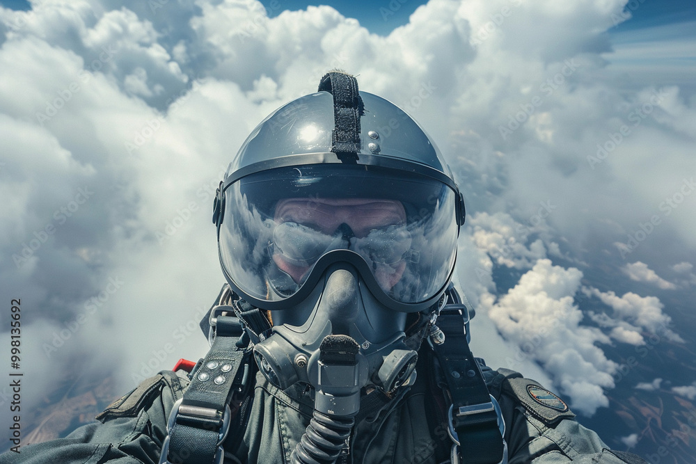 Parachutist with parachute makes heavenly adventure against backdrop of landscape Parachutist with parachute makes heavenly adventure against backdrop of landscape