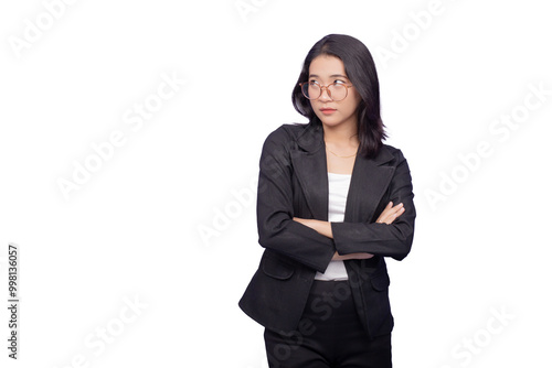 Asian Business Woman Wearing a Black Suit