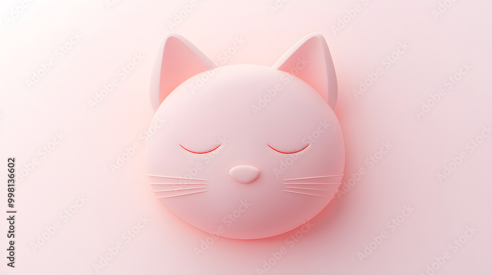 3D minimal pastel cat face with closed eyes icon with soft rounded features placed on a light background 3D minimal pastel cat face with closed eyes icon with soft rounded features placed on a light background
