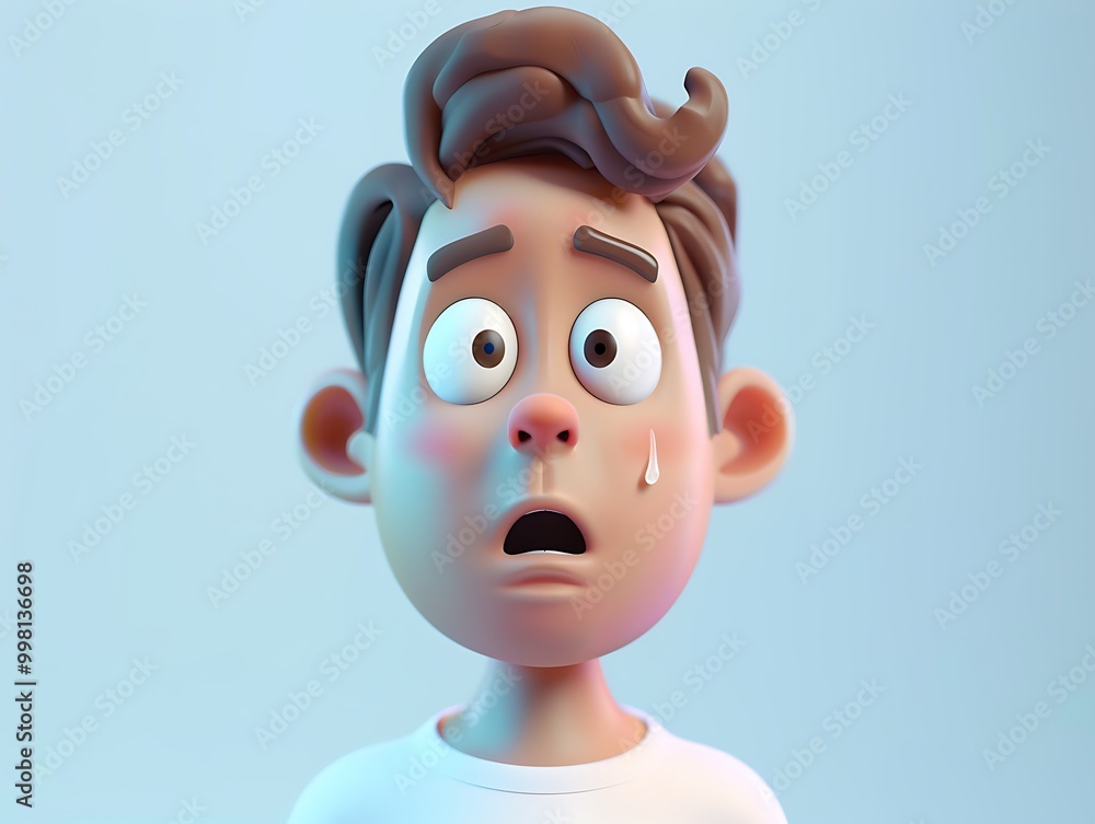 3D Cartoon Illustration of a Shocked Boy with a Tear 3D Cartoon Illustration of a Shocked Boy with a Tear