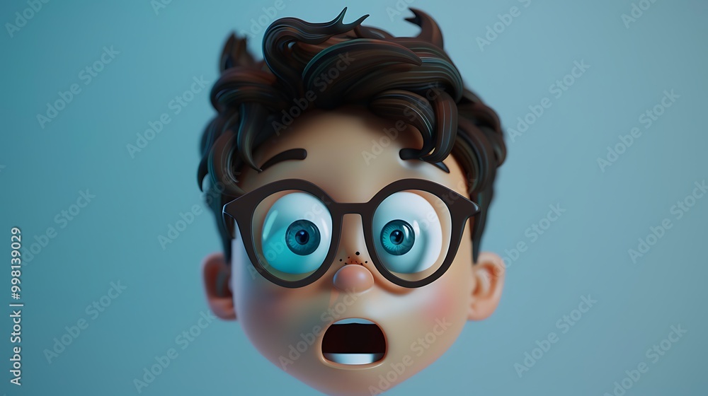 3D Cartoon Illustration of a Shocked Boy with Glasses 3D Cartoon Illustration of a Shocked Boy with Glasses