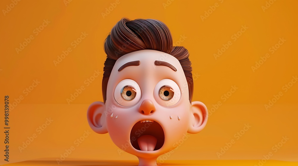 3D Cartoon Illustration of a Shocked Boy with Wide Open Mouth and Drool 3D Cartoon Illustration of a Shocked Boy with Wide Open Mouth and Drool