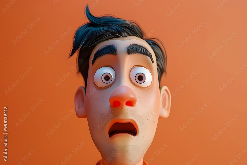 3D Illustration of a Shocked Cartoon Man with Big Eyes and Open Mouth 3D Illustration of a Shocked Cartoon Man with Big Eyes and Open Mouth