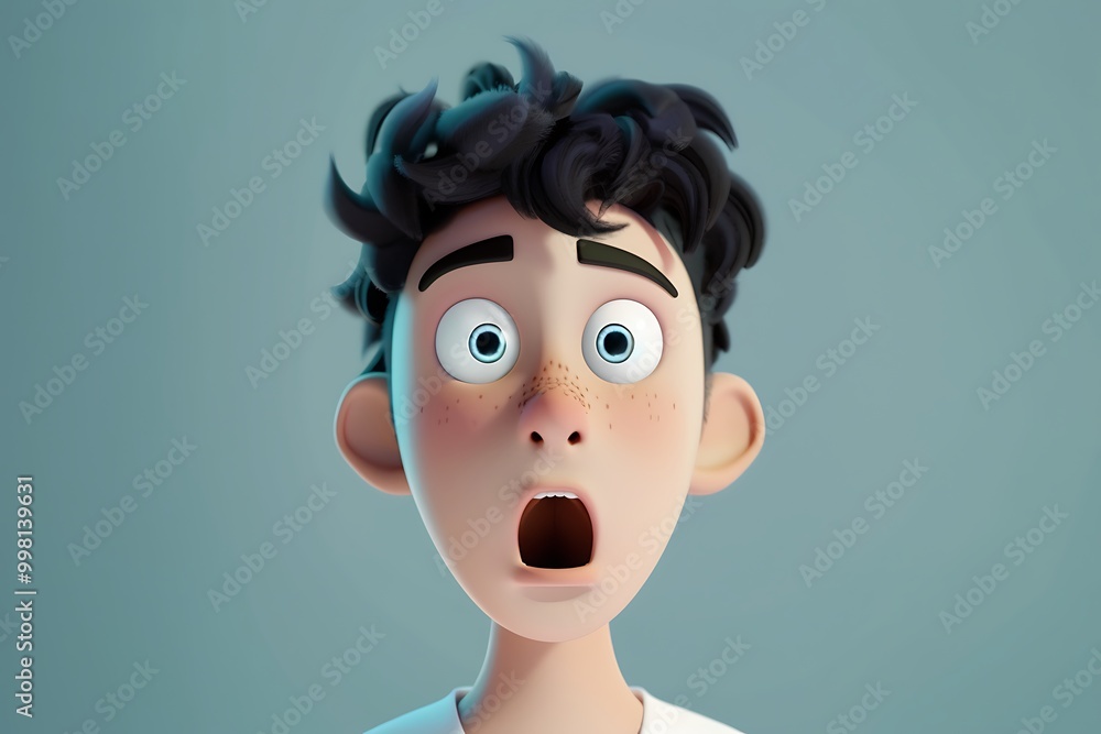 3D Cartoon Illustration of a Boy with a Surprised Expression 3D Cartoon Illustration of a Boy with a Surprised Expression
