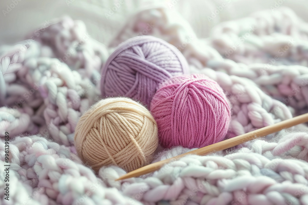 Generative AI illustration, multicolored knitwear knit tools knitting hobby clothes craft Generative AI illustration, multicolored knitwear knit tools knitting hobby clothes craft
