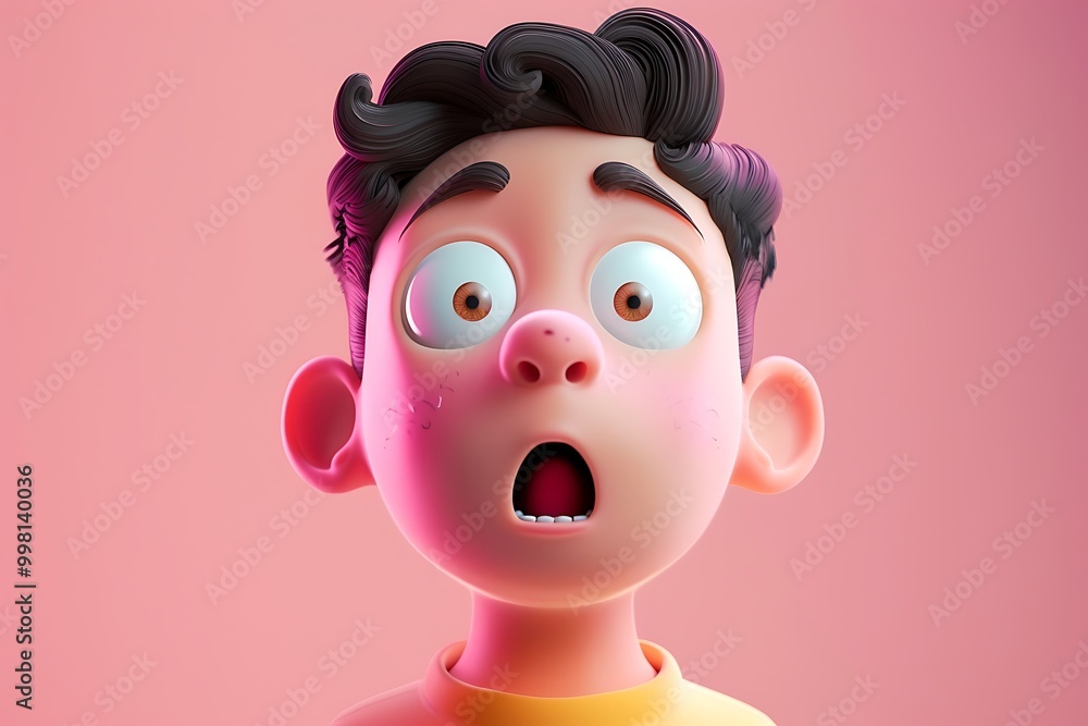 3D Cartoon Illustration of a Shocked Boy 3D Cartoon Illustration of a Shocked Boy