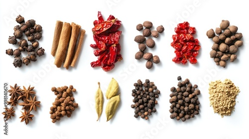 Aromatic Spices Collection Isolated on White Background photo