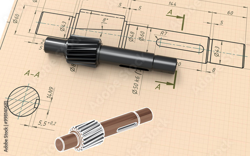 Obraz na płótnie 3D rendering - black shaft over a 2D drawing w salonie
