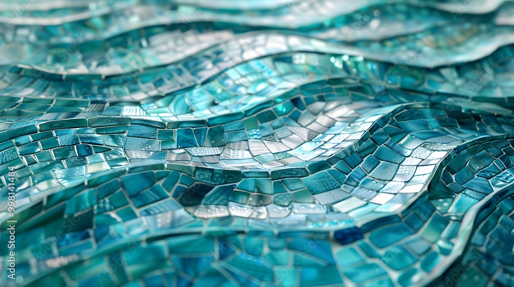 An abstract mosaic art piece in cool tones of blue and turquoise, mimicking the fluidity of water with wavy, organic patterns made from tiny tiles. 8k UHD, suitable for high-quality printing An abstract mosaic art piece in cool tones of blue and turquoise, mimicking the fluidity of water with wavy, organic patterns made from tiny tiles. 8k UHD, suitable for high-quality printing