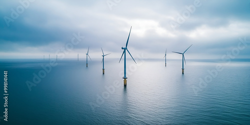 Offshore Wind Turbines in Stormy Sea photo