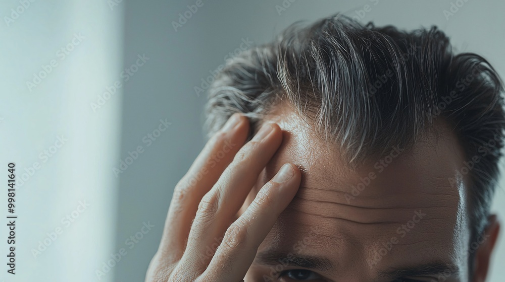Fototapeta premium Concerned man touching his head with worry.