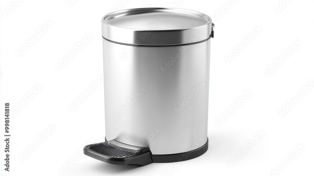 A bathroom trash can with a foot pedal, isolated on a white background A bathroom trash can with a foot pedal, isolated on a white background
