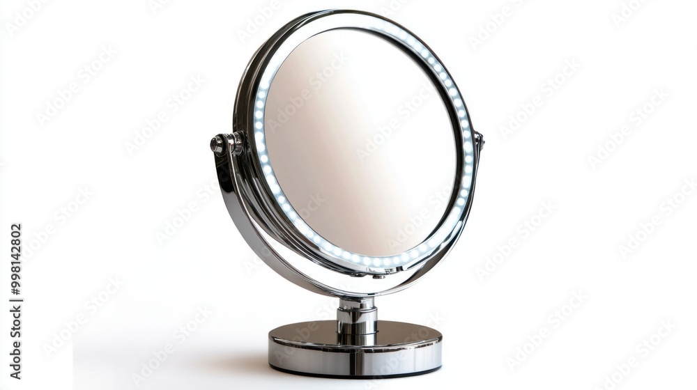A makeup mirror with built-in lighting, isolated on a white background A makeup mirror with built-in lighting, isolated on a white background