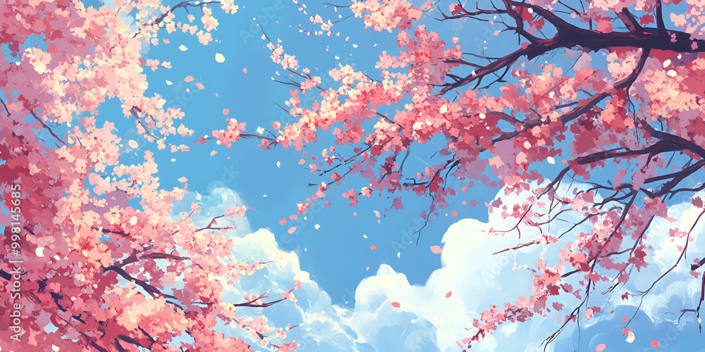 Cherry Blossoms in Spring with Flying Petals Cherry Blossoms in Spring with Flying Petals
