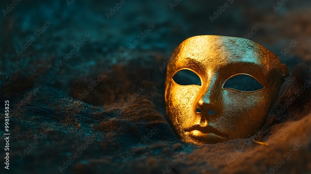 Captivating golden mask resting on a plush velvet surface exuding an aura of mystery elegance and opulence This ornate metallic accessory evokes a sense of ritual tradition and prestige Captivating golden mask resting on a plush velvet surface exuding an aura of mystery elegance and opulence This ornate metallic accessory evokes a sense of ritual tradition and prestige