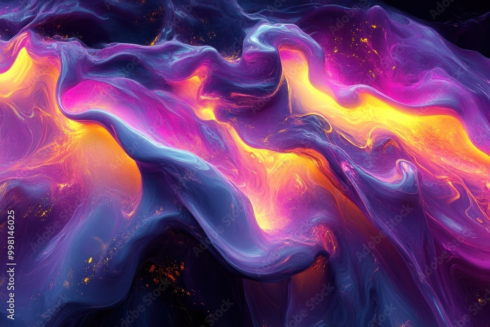 Abstract Swirling Fluid in Purple, Pink, and Yellow Hues with Golden Sparkle Abstract Swirling Fluid in Purple, Pink, and Yellow Hues with Golden Sparkle