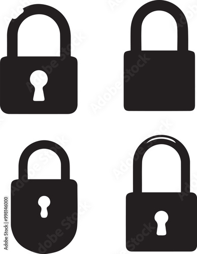 Padlock Silhouette Set - Security and Keyhole Icons Collection