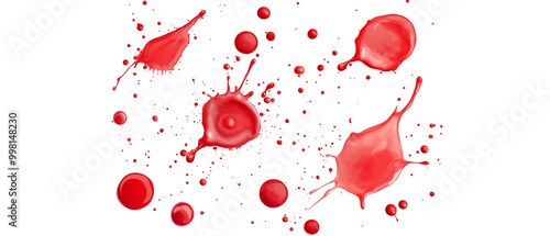 set of beautiful red splatter of paint isolated on a white background