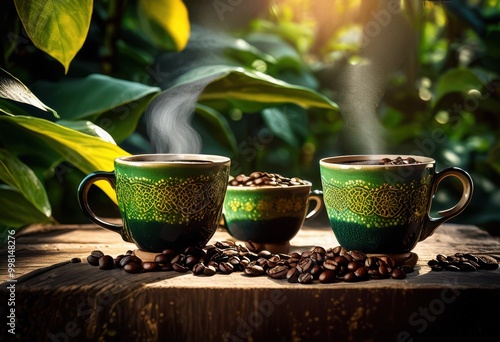 revitalizing drinks featuring steaming cups premium coffee beans refreshing experience, beverage, aroma, flavor, brew, espresso, latte, mug, blend, roast photo