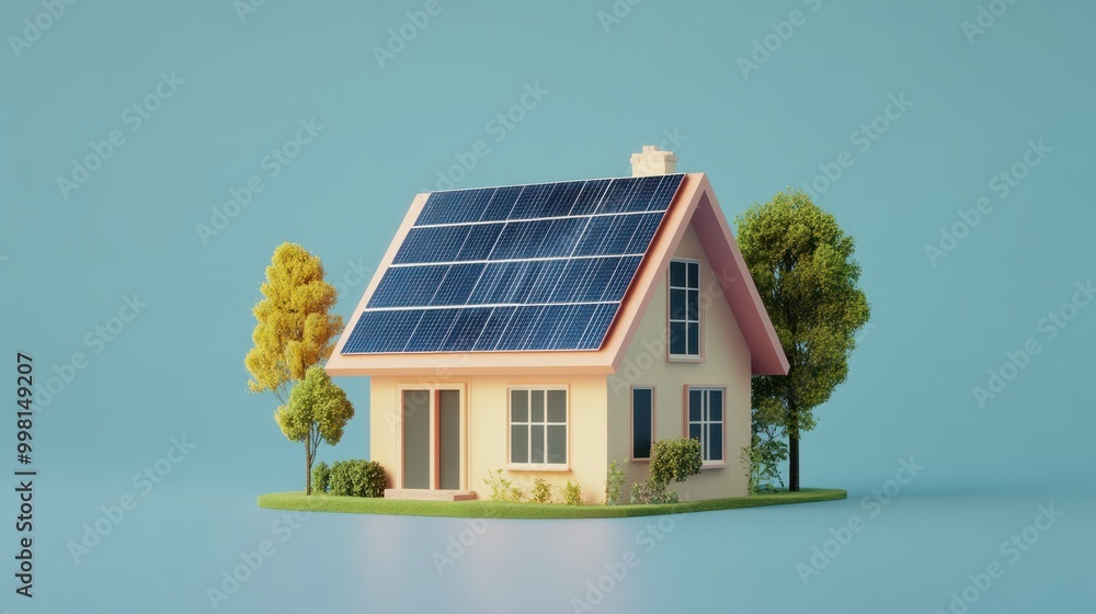 House with solar panels on the roof. Sustainable and clean energy at home. Generative AI House with solar panels on the roof. Sustainable and clean energy at home. Generative AI