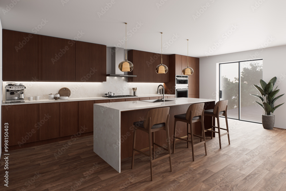 A modern kitchen features sleek design with natural elements for an inviting atmosphere A modern kitchen features sleek design with natural elements for an inviting atmosphere