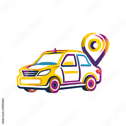 Car with location pin symbolizing navigation and travel assistance

